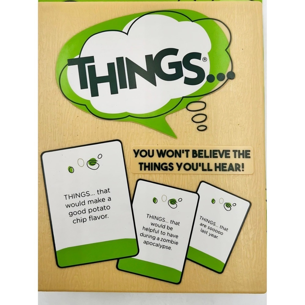 THINGS... The Game of Hilarious Answers Party Card Game PlayMonster Wood Box
